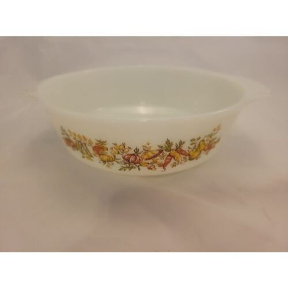 Fire King Anchor Hocking #436 Casserole Dish Harvest Vegetables - Milk Glass 1qt